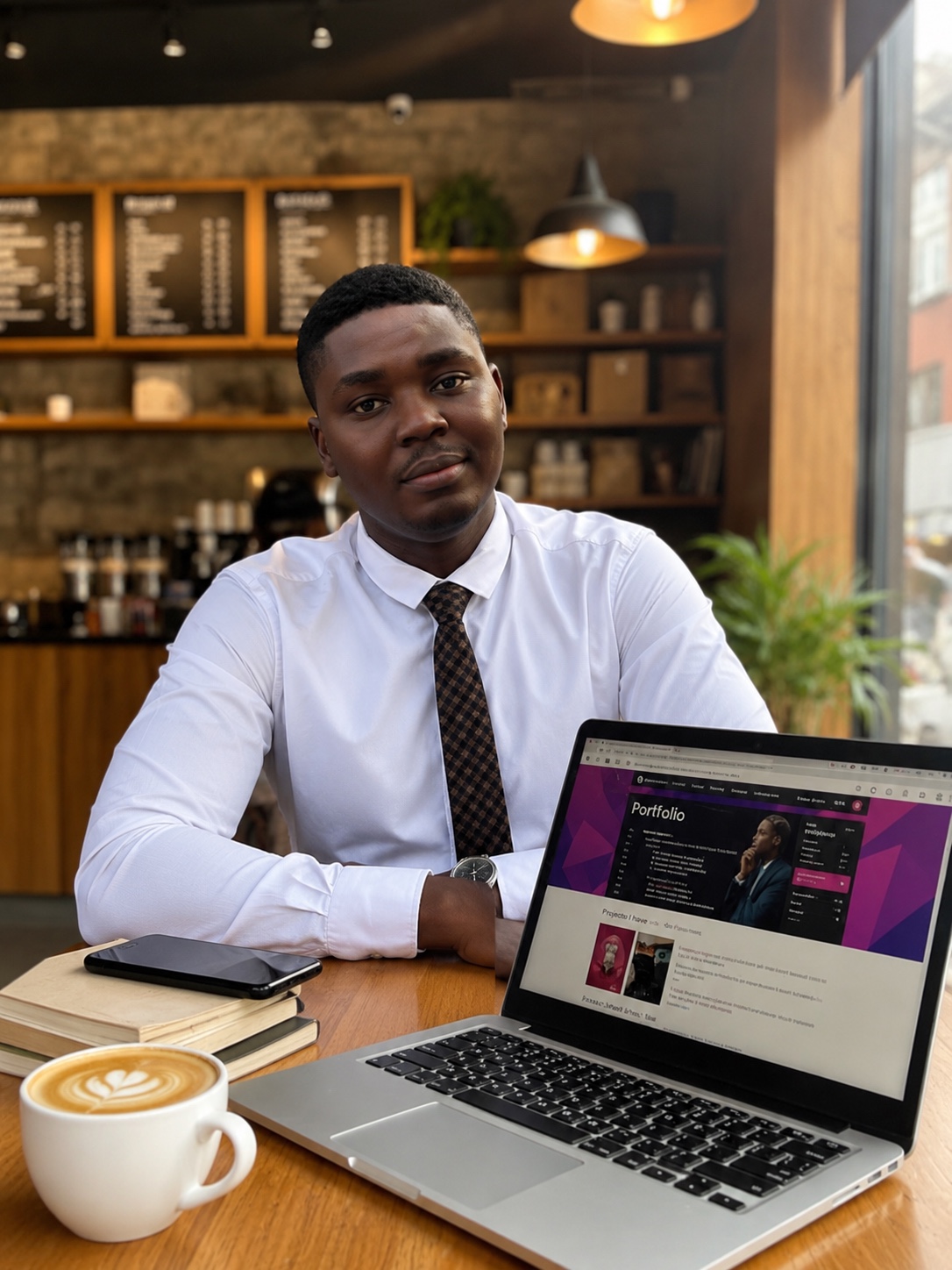 Chinedu Bethel Onwubiko working on his portfolio